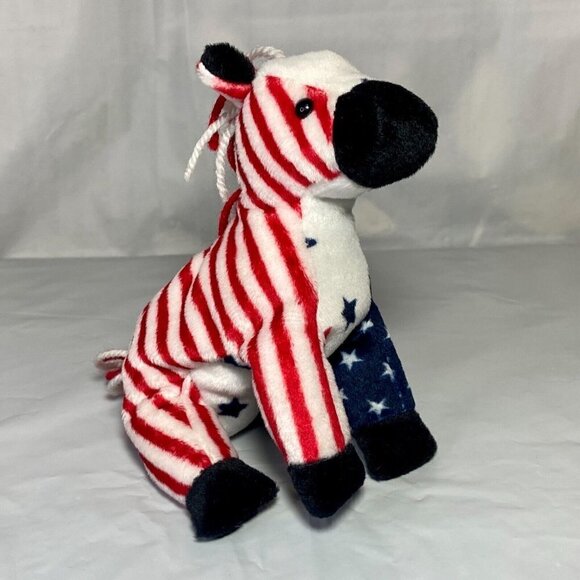 Ty Beanie Baby Lefty 2000 Retired P.E. Pellets Donkey White Head Rare VTG EUC - Picture 4 of 12